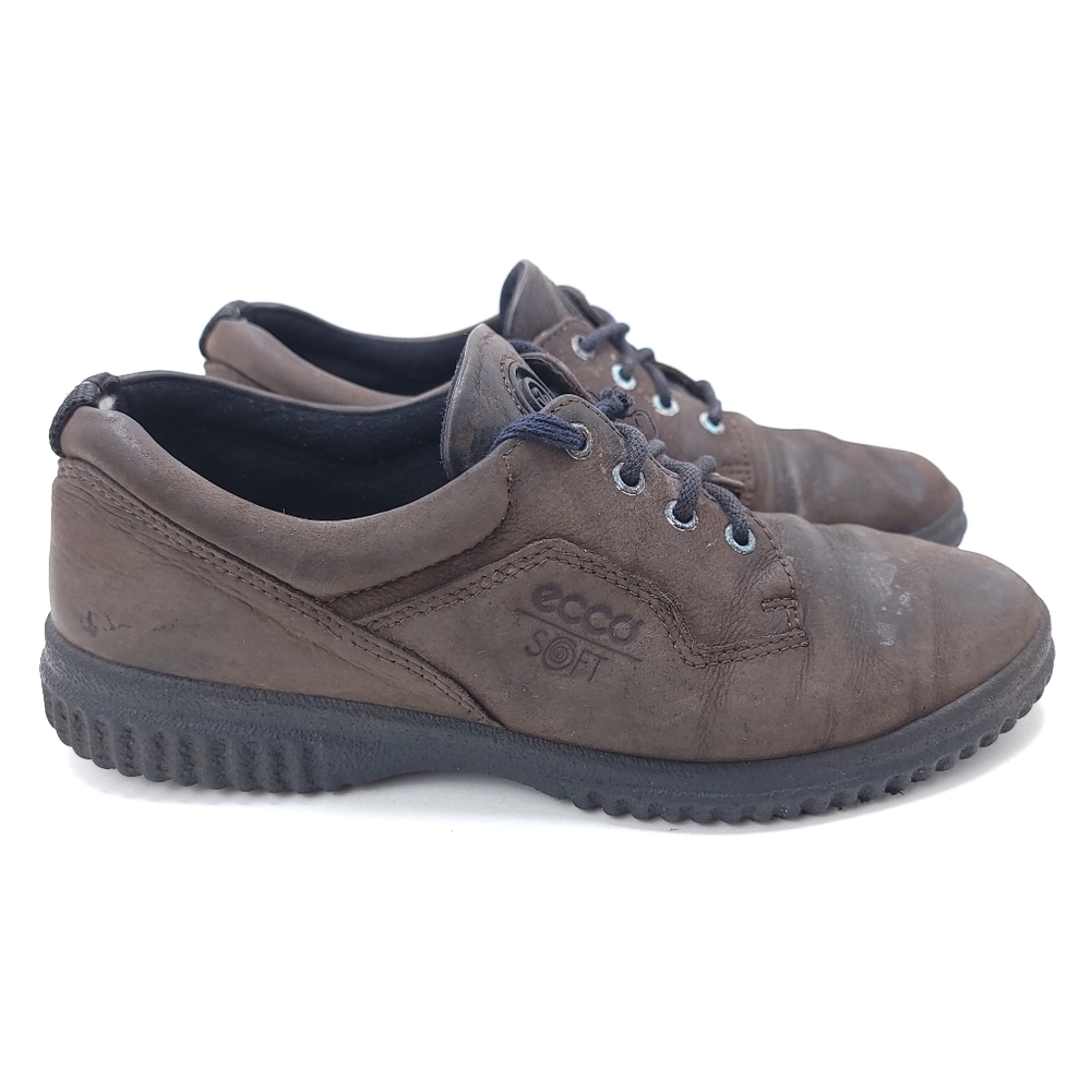 Ecco Soft Womens‎ Shoes Brown Nubuck Leather Lace Up Suede Size 38 EU/7-7.5 US.C